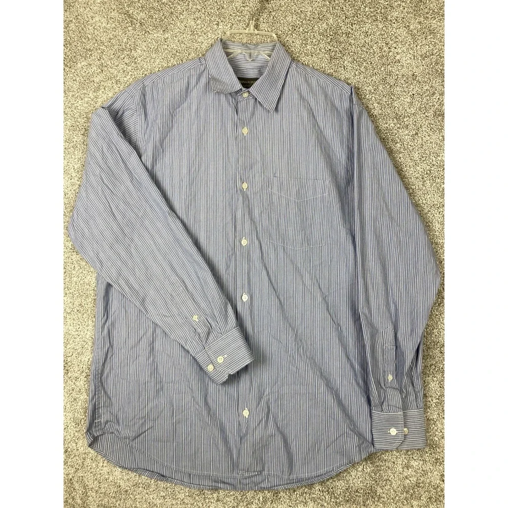 BANANA REPUBLIC Men's Blue Striped Dress Shirt Medium Made in Turkey